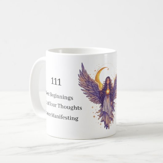 Personalisierte Engelszahl der himmlischen Kunst Kaffeetasse (Vorderseite Links)