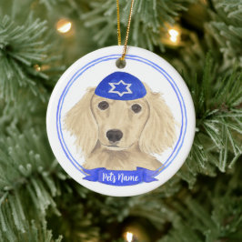 Personalisierte englische Creme Dackel Dog Hanukka Keramik Ornament