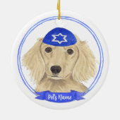 Personalisierte englische Creme Dackel Dog Hanukka Keramik Ornament (Hinten)