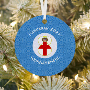 Personalisierte englische Engel-Hanukkah-Flagge Ornament Aus Metall