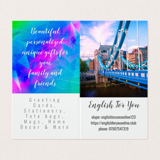 Personalisierte Englischkarte Visitenkarten (Außenseite Aufgefaltet)