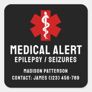 Personalisierte Epilepsie-Notfall-Grundlagen Quadratischer Aufkleber