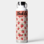 Personalisierte Erdbeer-Muster-Wasserflasche als G Trinkflasche (Vorderseite)