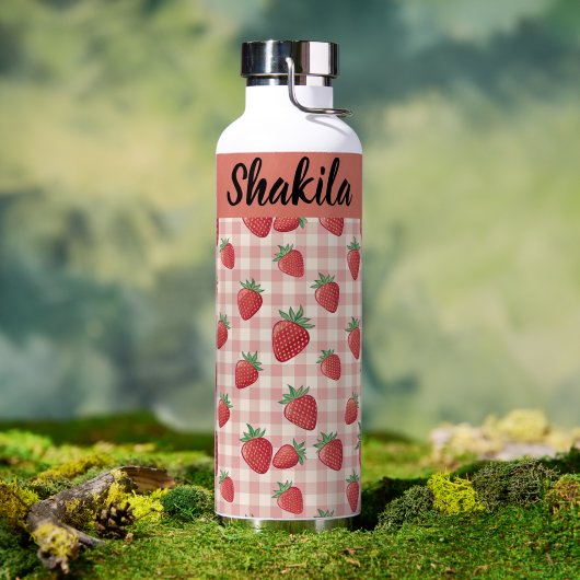 Personalisierte Erdbeer-Muster-Wasserflasche als G Trinkflasche (Außenbereich (gedreht))