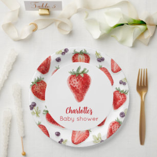 Personalisierte Erdbeer-Süße Babyparty Pappteller