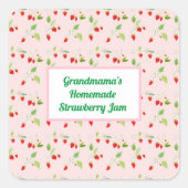 Personalisierte Erdbeerblüten Muster Jam Quadratischer Aufkleber (Vorderseite)