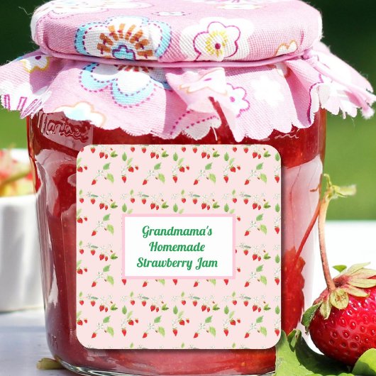 Personalisierte Erdbeerblüten Muster Jam Quadratischer Aufkleber