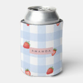 Personalisierte Erdbeere & Blue Gingham Pattern Dosenkühler (Kanne Vorderseite)