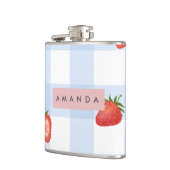 Personalisierte Erdbeere & Blue Gingham Pattern Flachmann (Links)