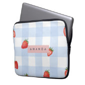 Personalisierte Erdbeere & Blue Gingham Pattern Laptopschutzhülle (Vorderseite Links)