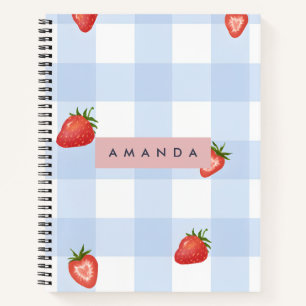 Personalisierte Erdbeere & Blue Gingham Pattern Notizblock