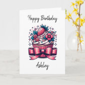 Personalisierte Erdbeere Cupcake | Happy Birthday Karte (Gelbe Blume)