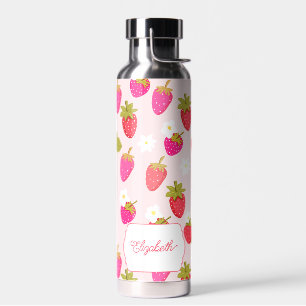 Personalisierte Erdbeere Cute Pink Cottagecore Trinkflasche