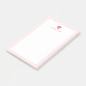 Personalisierte Erdbeere Pink Gingham Rand Post-it Klebezettel (angewinkelt)