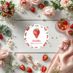 Personalisierte Erdbeere Süße Babyparty Runder Pappuntersetzer