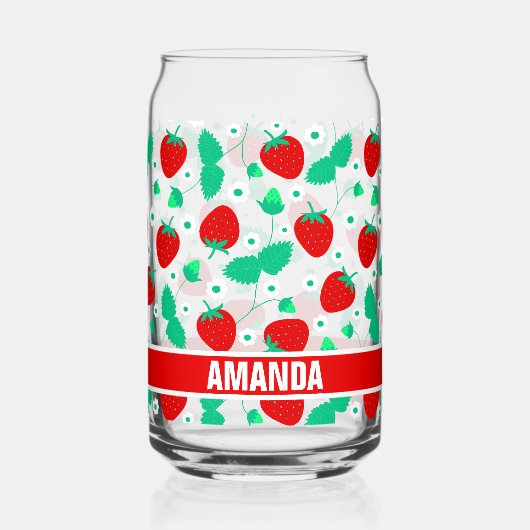 Personalisierte Erdbeere und Daisy-Blume Niedlich Dosenglas (Vorderseite)