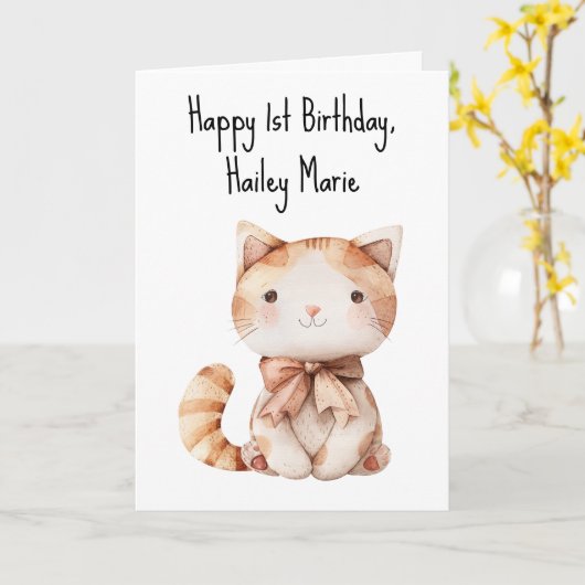 Personalisierte erste Geburtstagskatze Karte (Gelbe Blume)