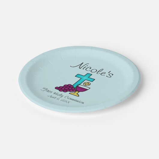 Personalisierte Erste Heilige Kommune Pappteller (Schrägansicht)