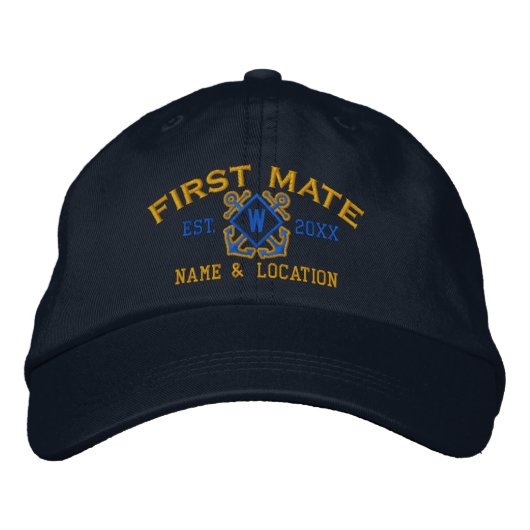 Personalisierte Erste Mate-Nautische Monogramm und Bestickte Kappe (Vorderseite)