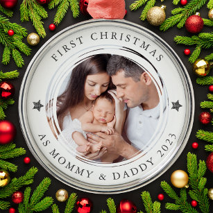 Personalisierte Erste Weihnachten als Eltern Foto Ornament Aus Metall