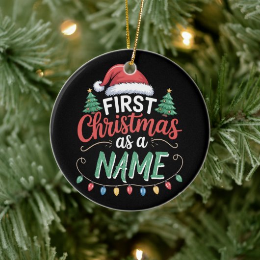 Personalisierte erste Weihnachten als Familienpass Keramik Ornament (Baum)