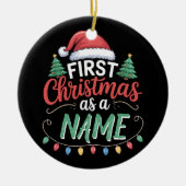 Personalisierte erste Weihnachten als Familienpass Keramik Ornament (Vorne)