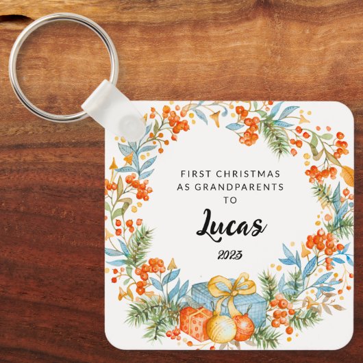Personalisierte erste Weihnachten als Großeltern Schlüsselanhänger (Vorderseite)