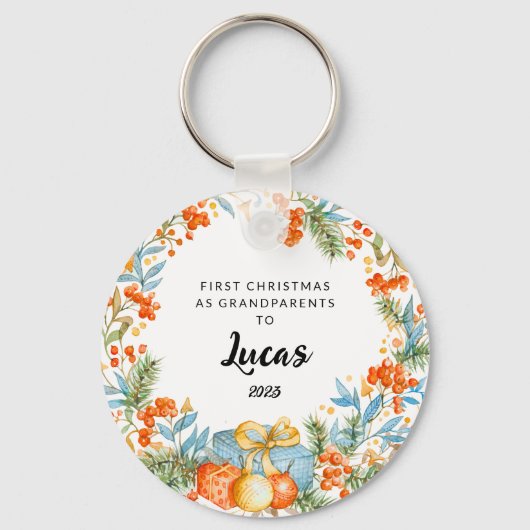 Personalisierte erste Weihnachten als Großeltern Schlüsselanhänger (Vorderseite)