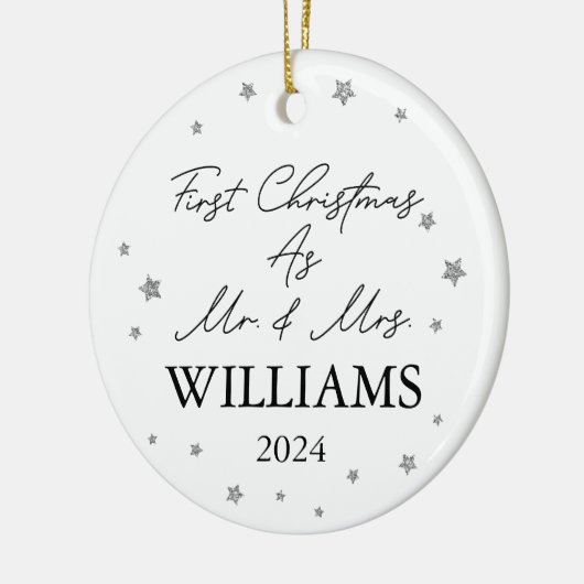 Personalisierte erste Weihnachten als Mr. & Mrs. F Keramik Ornament (Links)