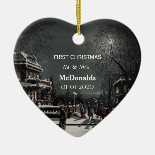 Personalisierte Erste Weihnachten Vintag Keramik Ornament (Vorne)