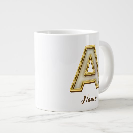 Personalisierte Erstmalige Monogramm-Gold-Typograf Jumbo-Tasse (Vorderseite Rechts)
