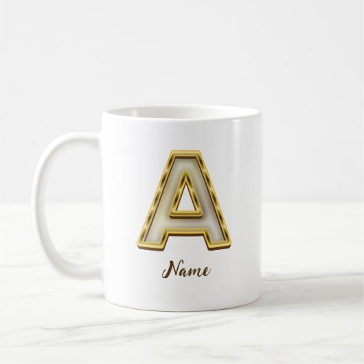 Personalisierte Erstmalige Monogramm-Gold-Typograf Kaffeetasse (Links)