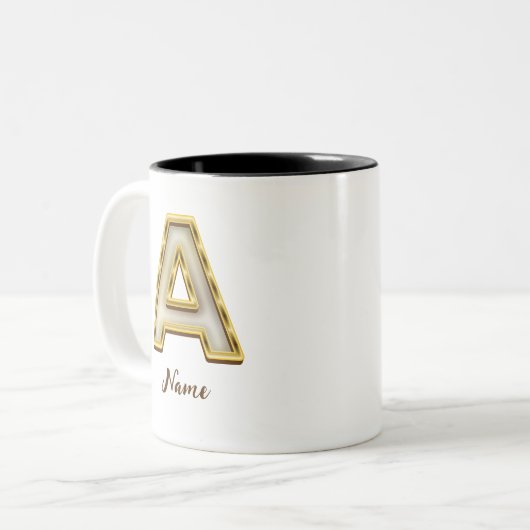 Personalisierte Erstmalige Monogramm-Gold-Typograf Zweifarbige Tasse (Vorderseite Links)