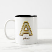 Personalisierte Erstmalige Monogramm-Gold-Typograf Zweifarbige Tasse (Links)