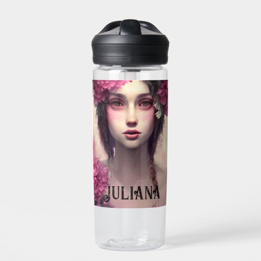 Personalisierte Ethereal-Girl mit rosa Freckles Trinkflasche (Vorderseite)