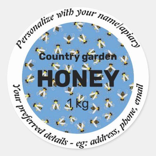PERSONALISIERTE ETIKETTEN. HOBBY BEEKEEPER, APIARY RUNDER AUFKLEBER (Vorderseite)