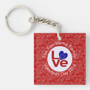 Personalisierte EU-Flagge LOVE Herz Schlüsselanhänger