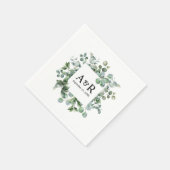 Personalisierte Eukalyptus-Couple-Initials-Hochzei Serviette (Ecke)