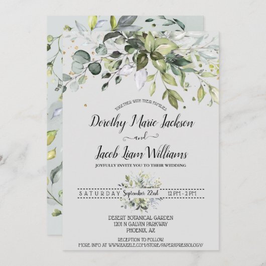 Personalisierte Eukalyptus Greenerage Foliage Wedd Einladung (Vorne/Hinten)