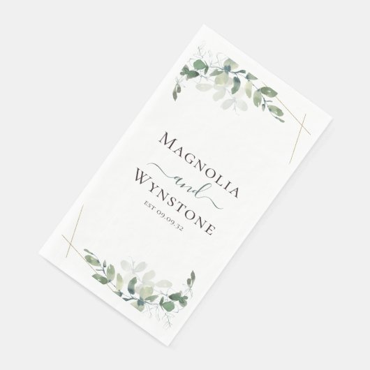 Personalisierte Eukalyptus Greenery Wedding Serviette (Ecke)