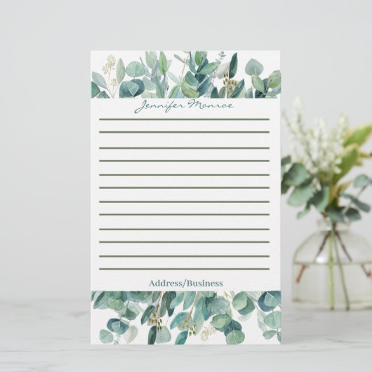 Personalisierte Eukalyptus-Grenze Briefpapier (Stehend Vorderseite)