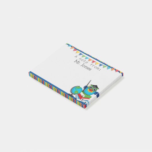 Personalisierte Eule auf Post-it Klebezettel (angewinkelt)