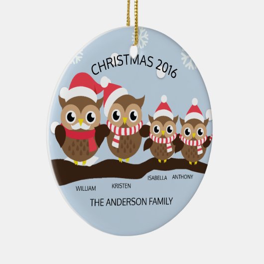 Personalisierte Eulen-Familie von Weihnachten 4 Keramikornament (Rechts)