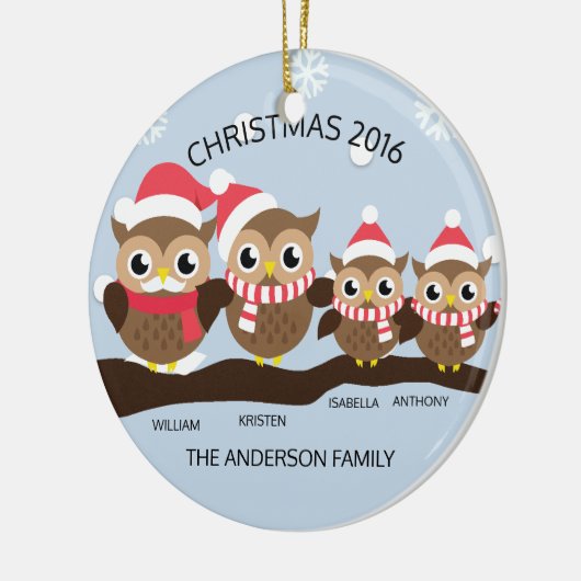 Personalisierte Eulen-Familie von Weihnachten 4 Keramikornament (Links)