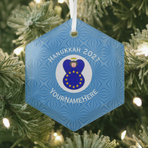 Personalisierte Europäische Union Engel Chanukka-F Ornament Aus Glas