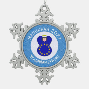 Personalisierte Europäische Union Engel Chanukka-F Schneeflocken Zinn-Ornament