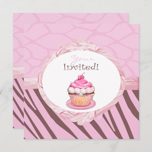 Personalisierte Extravagante Cupcake Safari Einlad Einladung (Vorne/Hinten)