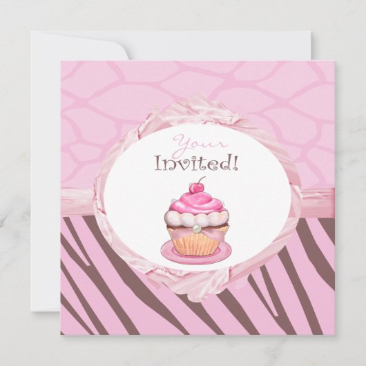 Personalisierte Extravagante Cupcake Safari Einlad Einladung (Vorderseite)