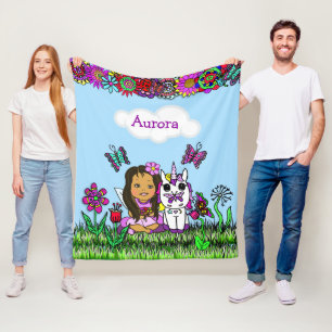 Personalisierte Fairy, Blume und Schmetterlinge Mä Fleecedecke