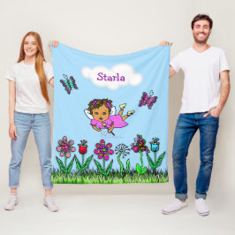 Personalisierte Fairy, Blume und Schmetterlinge Mä Fleecedecke